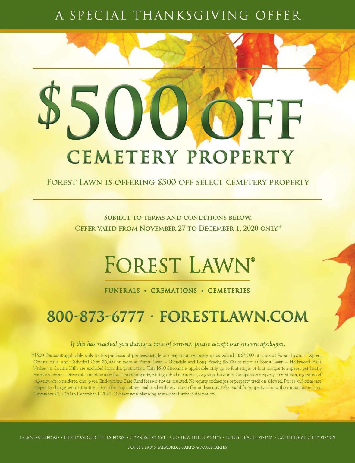 Forest Lawn Thanksgiving Promo Flyer Forest Lawn